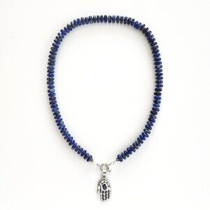 LAPIS NECKLACE W/ 925 SILVER HAND PENDANT--18"